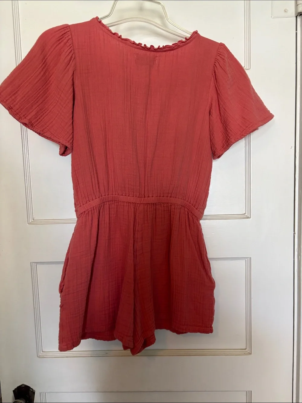 Old Navy Coral Pink Button-Front Short Sleeve Romper Girls Size XL (14-16)